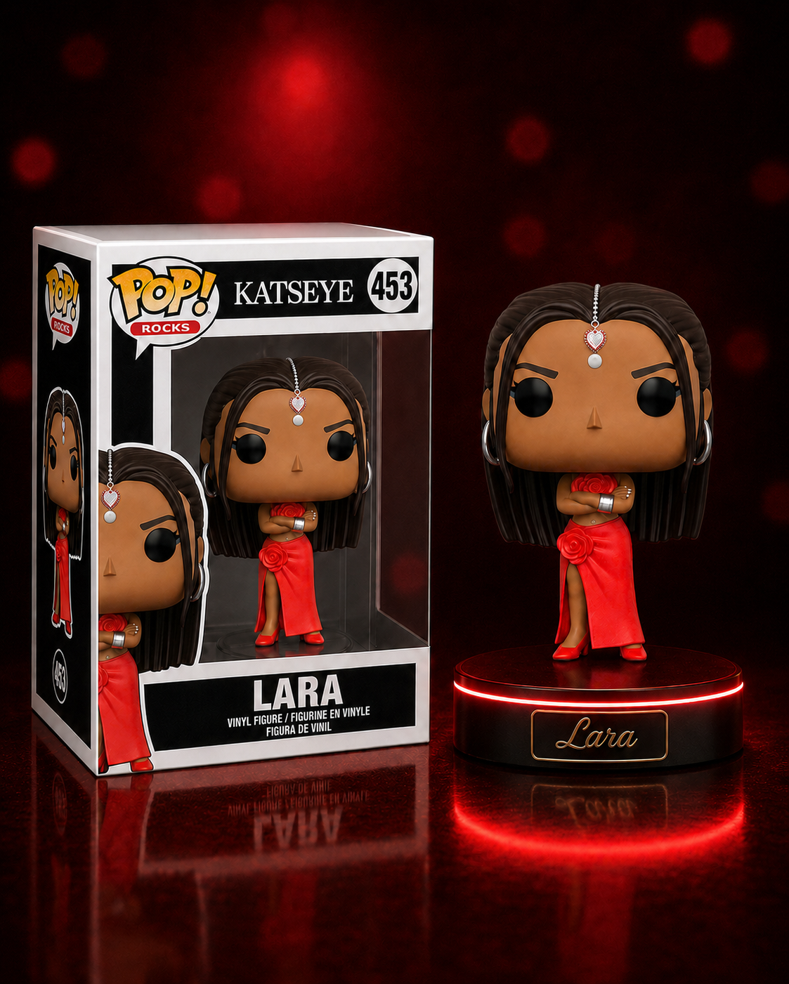 Funko Pop Lara KATSEYE x Red Dress Collectible Vinyl Figure – K-Pop Idol Display Doll with Collector Box
