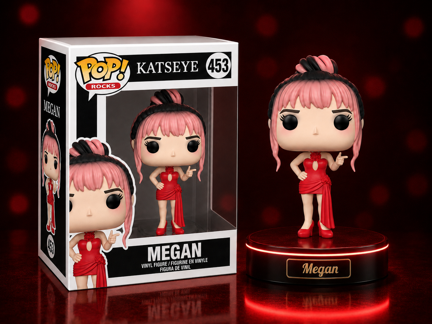 Funko Pop Megan KATSEYE x Red Dress Collectible Vinyl Figure – K-Pop Idol Display Doll with Collector Box